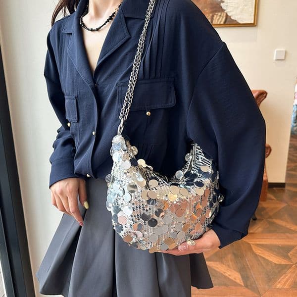Free Shipping Luxury Bags Designer Bags Sequin Sparkling Handheld Metal Crossbody Shoulder Strap For Girls Solid Color Simple Casual Tote 2026 New Fashion Bag