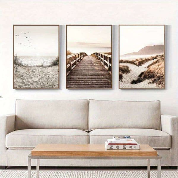 3PCS Frameless Nature Seascape Canvas Painting Grass Bridge Beach Sunset Wall Art Poster Modern Nordic PrintsPicture Home Decor 26L0331