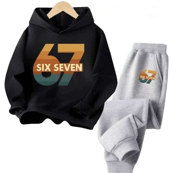 Bruh 67 Six Seven Funny Cartoon Print Hoodies Children's Pants Suit Sweatshirt 2 Piece Set Casual Tracksuits S260330