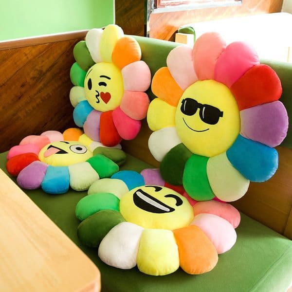2pcs Colorful Rainbow Plush Cute Smile Flower Pillow Sunflower Stuffed Soft Office Sleeping Back Cushion Sofa Decorations Cartoon plush toy backrest 2026