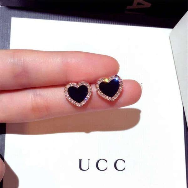Engagement Enamel Cute Heart Stud Earrings for Women Girls Rose Gold Color Summer jewelry Black Earring Wedding Jewelry Gifts 26W0331