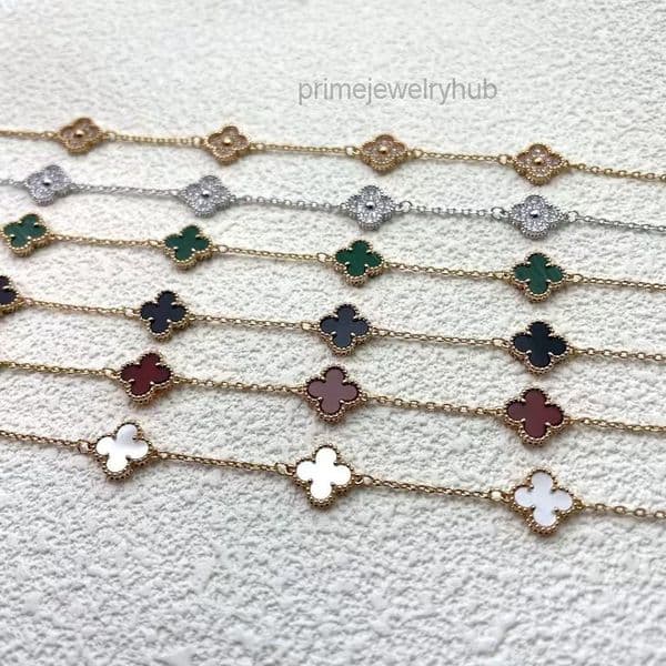 designer bracelet vanly cleeff jewelry 9 Small Six-Flower Mini Clover Bracelet Women Full Diamonds Natural Mother-of-Pearl Agate Carnelian vanly cleeefly