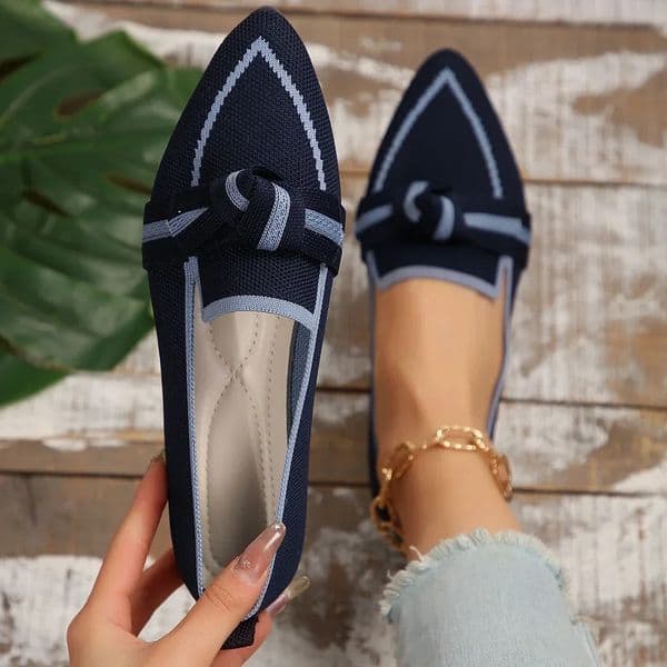 Women Flats 2024 Knitted Slip Breathable Comfortable Solid Color Shoes Casual Pointed Toe Walking Loafers Sneaker 260325