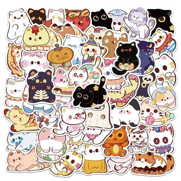 50 original stickers, small beans, dizzy cat stickers, DIY handbook, water cup, mobile phone case, notebook decorative sticker.