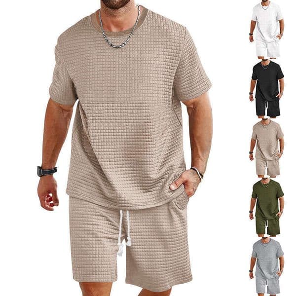 new sports casual solid color round neck tshirt shorts 2piece fashion mens essential summer set