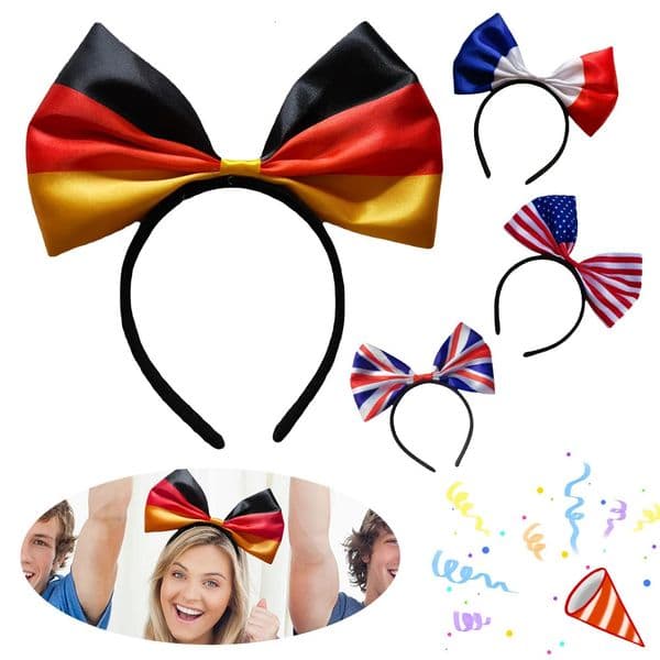 Bow Tie Headband Satin Country Flag Hair Band Lightweight Big Bowknot Headband Festive Headwear 260330BJ