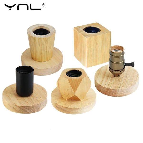 Modern Retro Wood Table Lamp Polyhedron E27 Desk Lamp EU Plug Living Room Bedroom Bedside Lamp Decor Wooden Base Table Light 260326