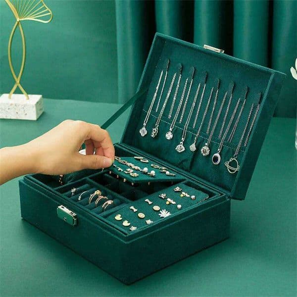 Vintage Jewelry Display Box Double Layer Velvet Pendant Necklace Bracelet Earring Ring Watches Storage Boxes Jewellery Organizer 26Y0331