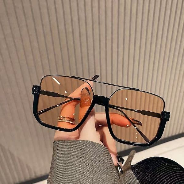 Luxury Brand Designer Clear-skin Double-bar Large-frame Anti-blue-light Retro Sunglasses With Square Lower Frame, Women's Black Sunglasses