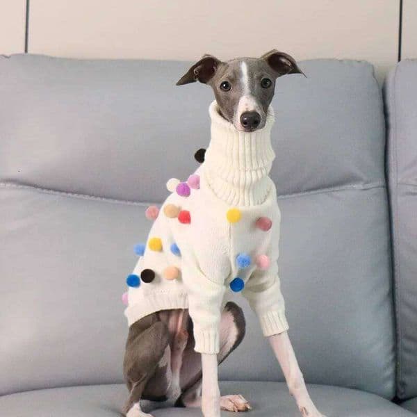 Chinese Embroidery High-Neck Pet Colorful Pom-Pom Keep Warm Sweater Dog Schnauzer Whippet Greyhound Clothes Dogs Accessories