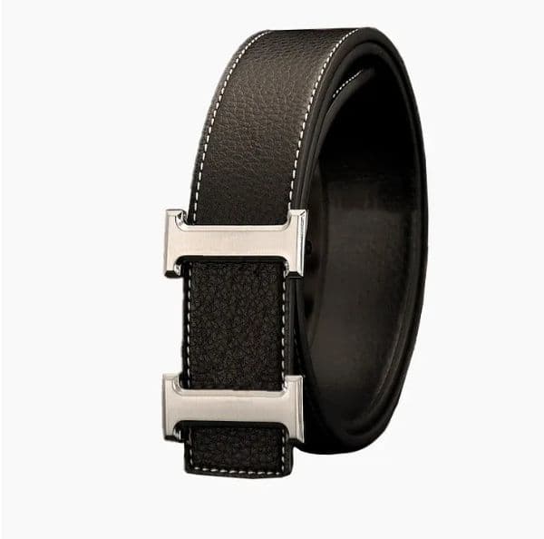 Mens Leather Belt Smooth Buckle H Design Fashion Casual Trendy Versatile Strap for Jeans Pants Business and Daily Use X260128
