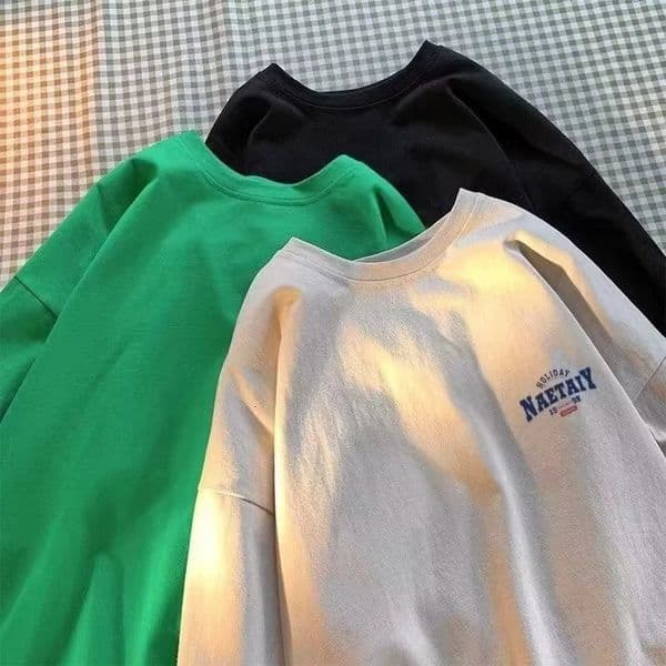 3XL Men Oversized Fashion Loose American Vintage Letter NAET Print Short Sleeve Crew Neck Casual Trendy Couple Outfits 260327