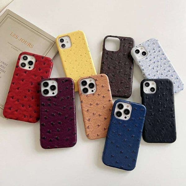 Luxury Ostrich Pattern Phone Case For iPhone Air 17 Pro 16 15 14 13 12 11 17Pro Max PU Leather Hard Shockproof Cover 26Y0316