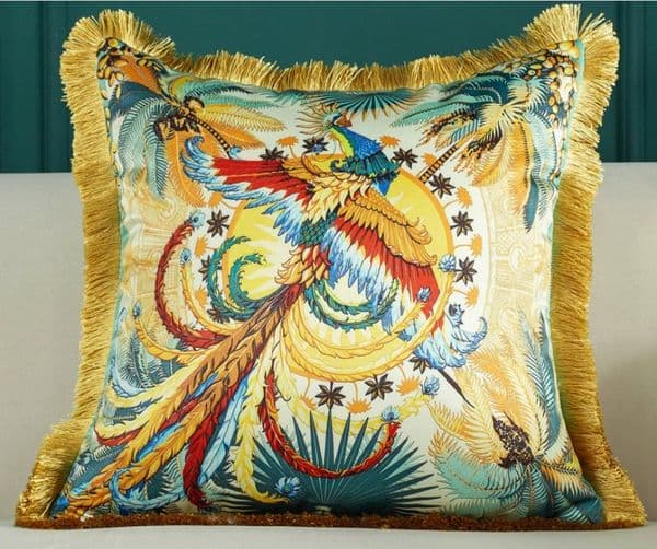 Luxury Cushion Velvet Tassel tiger head print pillow living room sofa modern light high quality villa model room plush cushion phoenix cover ywstyjj2026