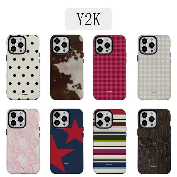 Luxury Y2K Style Grid Phone Case for 17 16e 16 15 14 13 12 11 X XS XR XSMAX 7 8 Air Pro Max Plus Luxury Double-layer S26331
