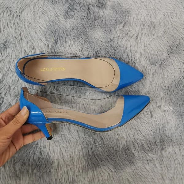 Women Jazz Dance Pumps Sandals Sexy PVC Transparent 5cm Low High Heels Patent Leather Pointed Toe Slip on Party Wedding Shoes 260325BANJIA