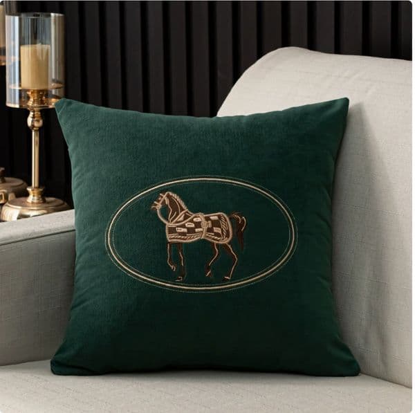 Modern Design Designer Light Luxury Sofa Throw Nordic Minimalist Orange Cushion Cover Living Room Embroidered Lumbar Pillow Horse Pattern 45x45cm