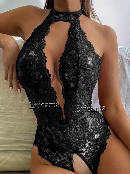 Mesh Transparent Bodysuit Body Sculpting Underwear Lace Deep V Crotchless One-piece Lingerie Adult Tights Womens Porn Lingerie S26327