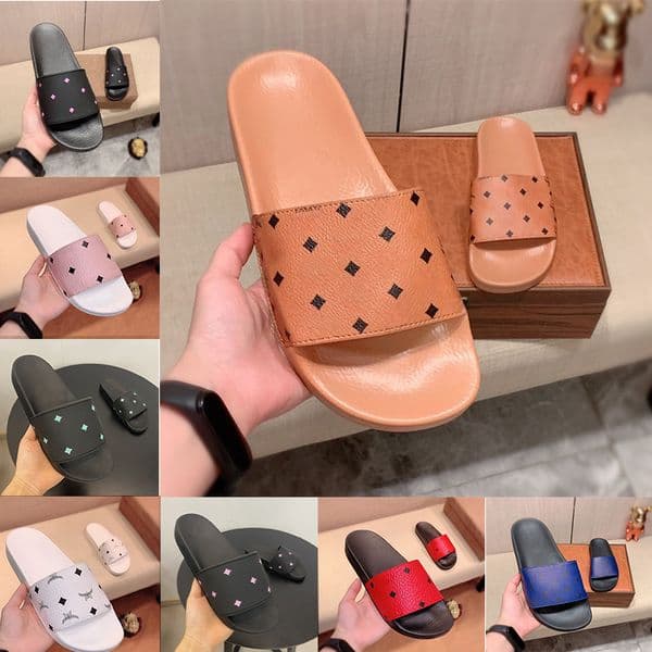 free shipping luxury designer mcm ladies flat slides summer beach comfort sandals casual flip flops womens mens slippers 3646