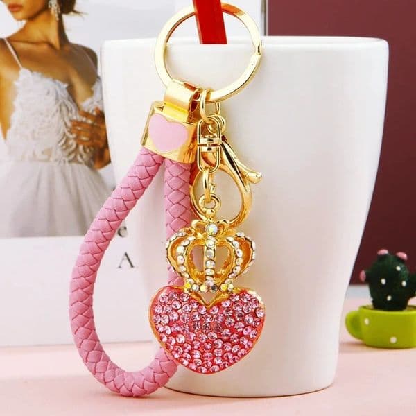 Rhinestone Crystal Hollow Crown Heart Pendant Keychains For Women Key Chains Rings Car Keyring Holder 260331