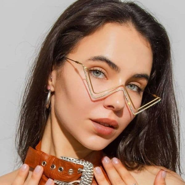 Popular Half-Rim Glasses Frame For Women Without Lenses, Unique Triangular Glasses, Internet Celebrity Ins-Style Photo Decoration Accessory Chunjinqiuli