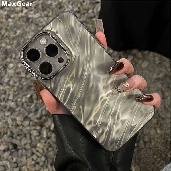 Luxury Plating Silicone Shiny Water Ripple Case For iPhone 16 15 14 13 12 11 Pro Max Plus Aesthetic Camera Protection Cool Cover 26Y0316