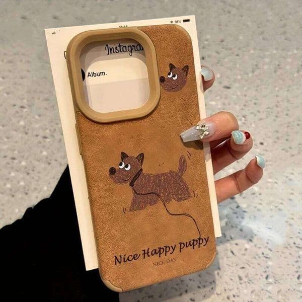 Little Brown Dog Print Graphic Bonded Leather Phone Case For iPhone 11 12 13 14 15 Plus Pro Max XS X XR 16 Shockproof Cover 26Y0316