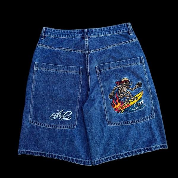 Street Wear Men Retro Harajuku Denim Shorts Y2K Gothic Jeans Hip Hop Washed Loose Jeans Low Rise Knee High Pants 260330BJ