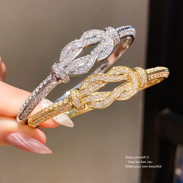 Jewlery Designer For Women Zirconia Inlaid Knot Wrap Clasp Bracelet, Unique Simple Design, Versatile Wristband, Niche Fashion, High-End Feel Jewelry