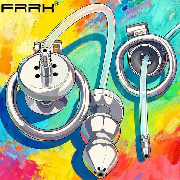 FRRK Fixed Basket Urethral Inverted Negative Chastity Cage with Metal Anal Plug Sextoys for Man BDSM Penis Rings Sex Product
