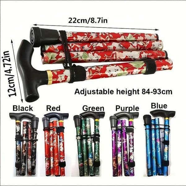 Lightweight Adjustable Trekking Pole - Foldable Walking Stick/Cane With Rubber Handle for Men Women Z260331