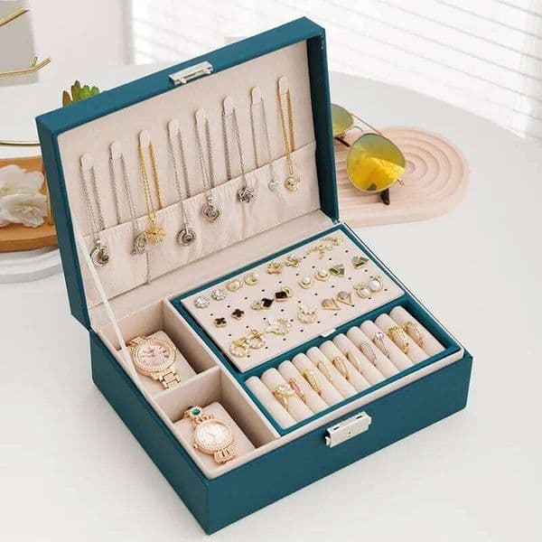 Double Layer Storage For Men And Women Large Capacity Leather Jewelry Box Hardware Latch Travel Portable Flip Lid Palm 26Y0331