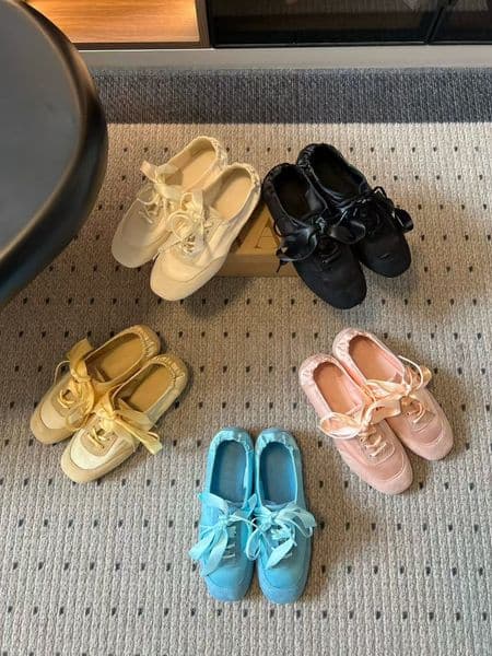 Ribbon-Trimmed Pleated Vintage Ballet-Style Soft-Soled Flats Versatile Comfortable Casual Shoes for Women