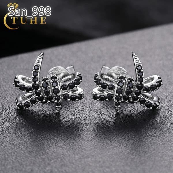 Passed Diamond Test Party Jewelry Black Moissanite 925 Sterling Silver Wist Knot Shape Stud Earrings for Men