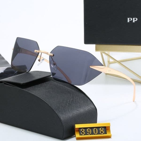 High Quality Mens Womens Rectangle Sunglasses Designer Irregular Eyewear Glasses Gold Metal Black Glass Lenses