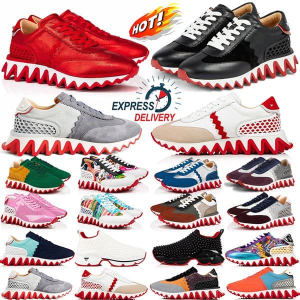 With Box Designer Shoes Luxury men women leather sneakers toothed shoe thick soled bottom black white red blue Outdoor casual chaussures 35-47