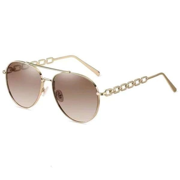 Metal Chain For Women Trendy High-End Internet Celebrity Tea Color Sunshade UV Protection Sunglasses Chunjinqiuli