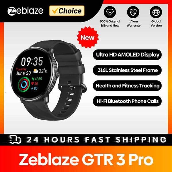 Zeblaze GTR 3 Pro AMOLED Display Make/Answer Phone Calls Smart Watch 316L Stainless Steel Fitness Smartwatch For Men Women 26Y0331