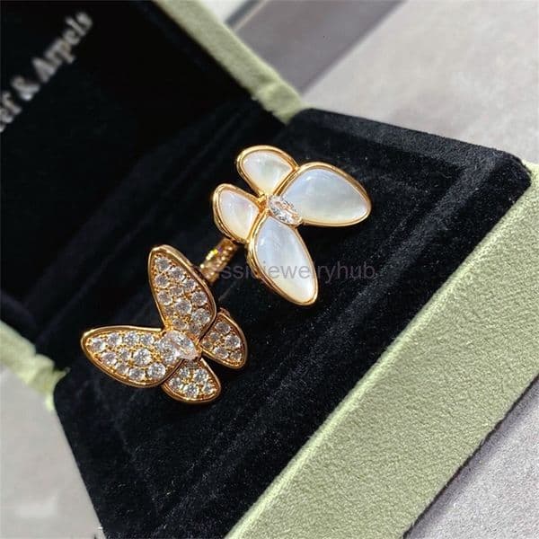 vanly cleeff rings Pure White Mother-of-Pearl Butterfly Ring for Women Fashionable Plated Open Ring Full Diamond Inlay vanly cleeefly