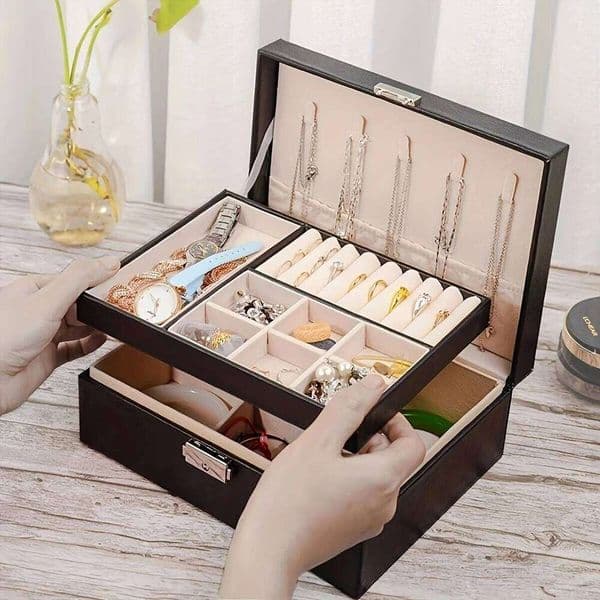 1pc Simple Double-layer Box for Ring Necklace Storage with Lock Decoration Packaging Jewelry Organizer 26Y0331