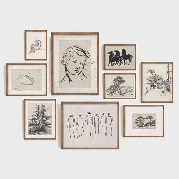 Vintage Sketch Print Canvas Painting Neutral Eclectic Gallery Wall Livingroom Home Retro Art Minimalist Decor Posters 26L0331