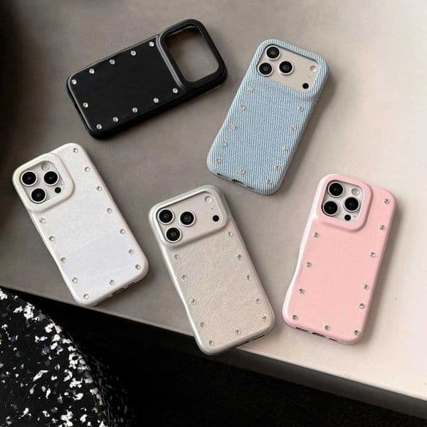 Luxury Rhinestone Decoration With Faux Leather Denim Texture Shock Proof Phone Cover Case for 17 16 15 14 Pro Max S26331
