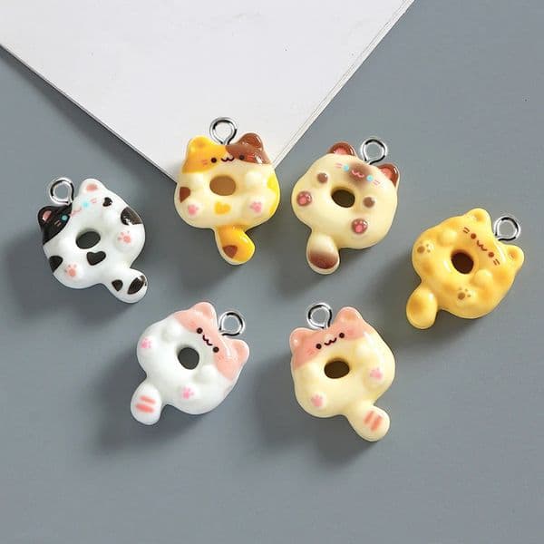 10pcs Cute Doughnut Cat animal Charms Resin Pendant For Jewelry Making Accessories DIY Earrings Necklace Keychain 260317