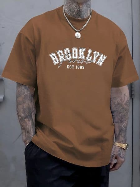 Brooklyn Forever Letter Print Man T-Shirt Summer Oversized Short Sleeve Crewneck Cotton T Shirts Hip Hop Casual Streetwear 260327