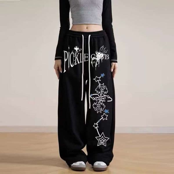 Men's Running Pants With Gothic Text Printing Street Sports Pants Fashionable Quick-Drying Casual Long Pants