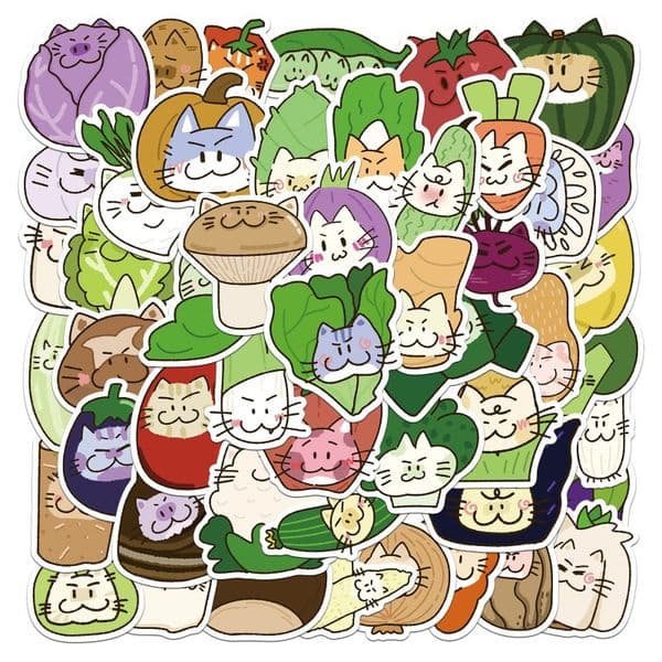 50 Abstract Cartoon Vegetables Cat Graffiti Stickers Mobile Phone Case Notebook Luggage Guitar Waterproof Stickers