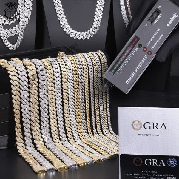 Sterling Silver 925 White Gold Miami Cuban Link Iced Out Lab Diamond Moissanite Cuban Chain Necklace Jewelry