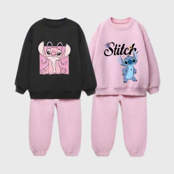 Pink Black Suits For Girls Brand Autumn Costume Cartoon Printing Hoodie+Sweatpants 2Piece Set Children New Design Clothing Suit S260424