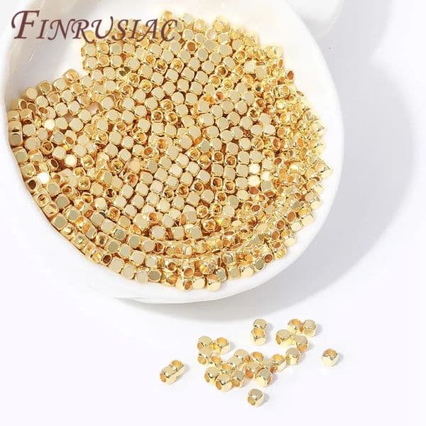 18K Gold Plated Square Spacer Beads DIY Bracelet Necklace Accessories Brass Metal Cube For Jewelry Making Supplies 260430
