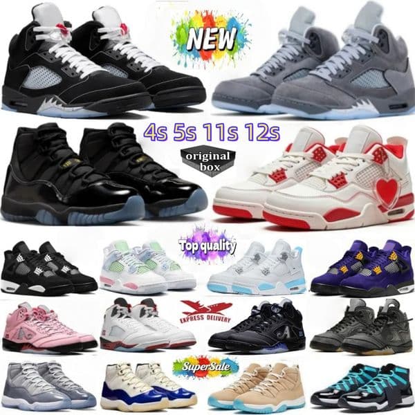 With Box 4s 5s 11s Basketball Shoes 5s men wolf grey Unc Mens Womens Fire Red Metallic Reimagined Black Cat 4 SP Infrared Retro Carmine White Cement 11 Cool Grey Blue